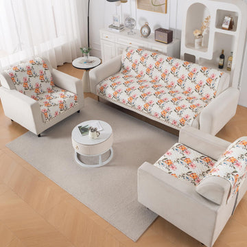 Quilted Sofa Cover 5-Seater Sofa Cover (3+1+1), Tassel Twigs | Painterly Floral