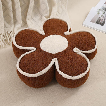 HOKIPO Plush Cotton Flower Cushion | Decorative Throw Pillow for Bed & Sofa - Chocolate Brown