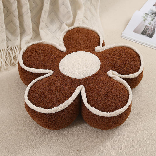 HOKIPO Plush Cotton Flower Cushion | Decorative Throw Pillow for Bed & Sofa - Chocolate Brown