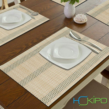 Reversible Bamboo Placemats Set Of 6 Table Mats, 45X30 Cm, Beige