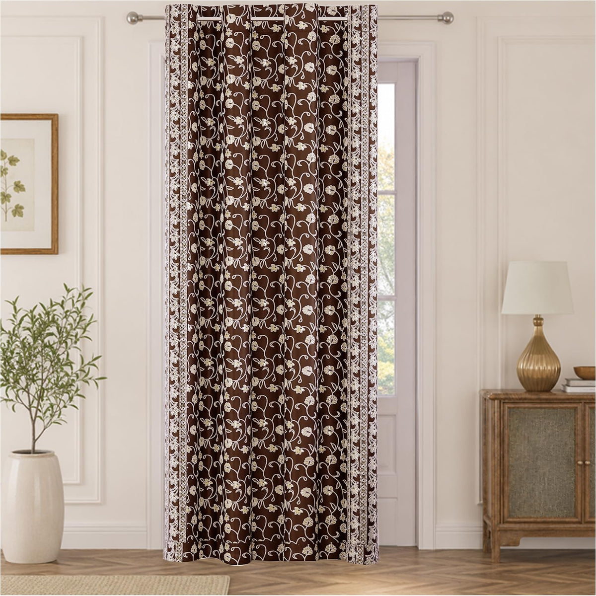 HOKIPO Shahi Bagh Eyelet Curtains, 7 Feet Long - Chocolate Brown - image 2