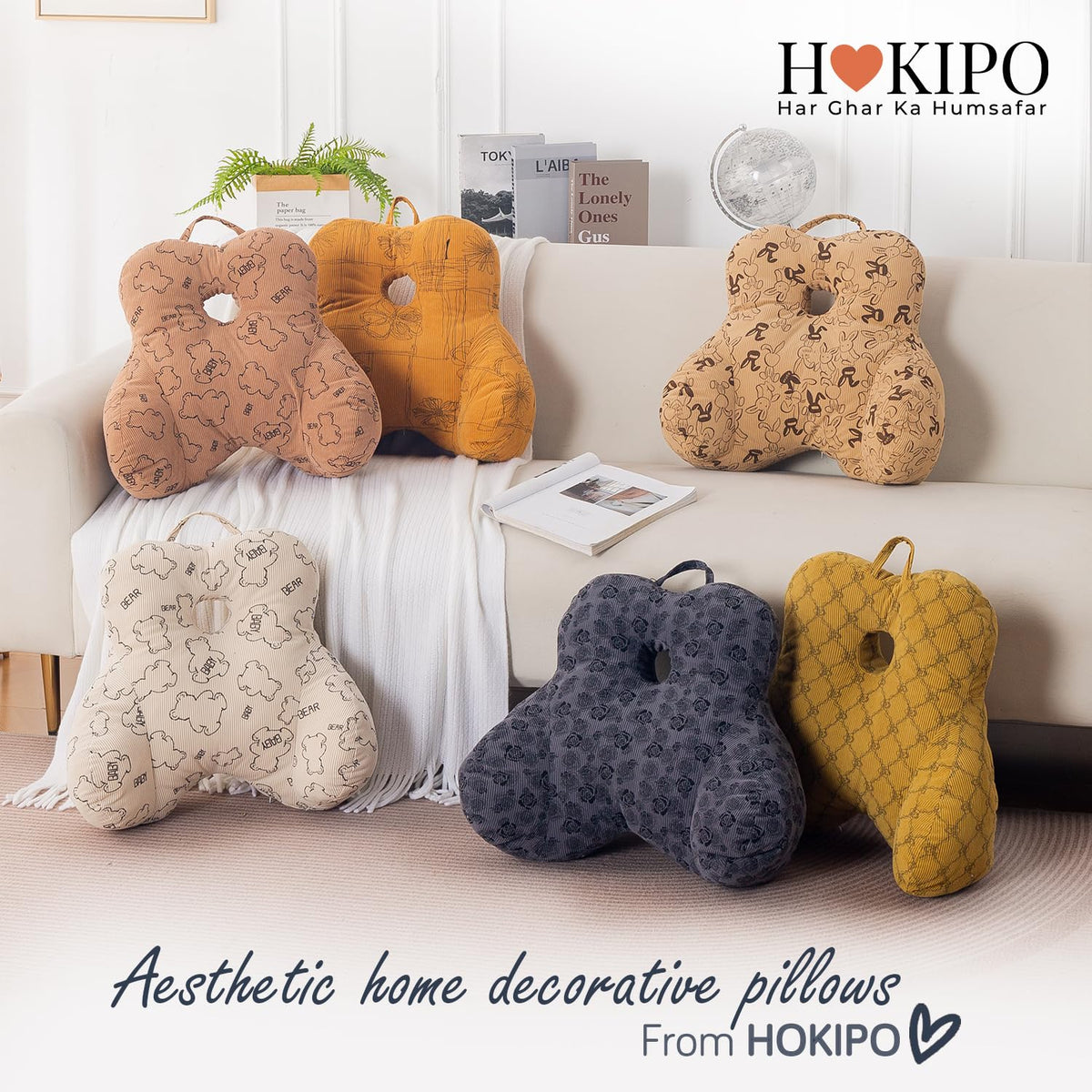 HOKIPO Teddy Lumbar Back Support Cushion, Dark Grey