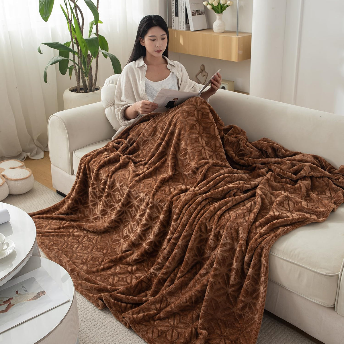 Buy Brown Colour Fleece Blanket | HOKIPO
