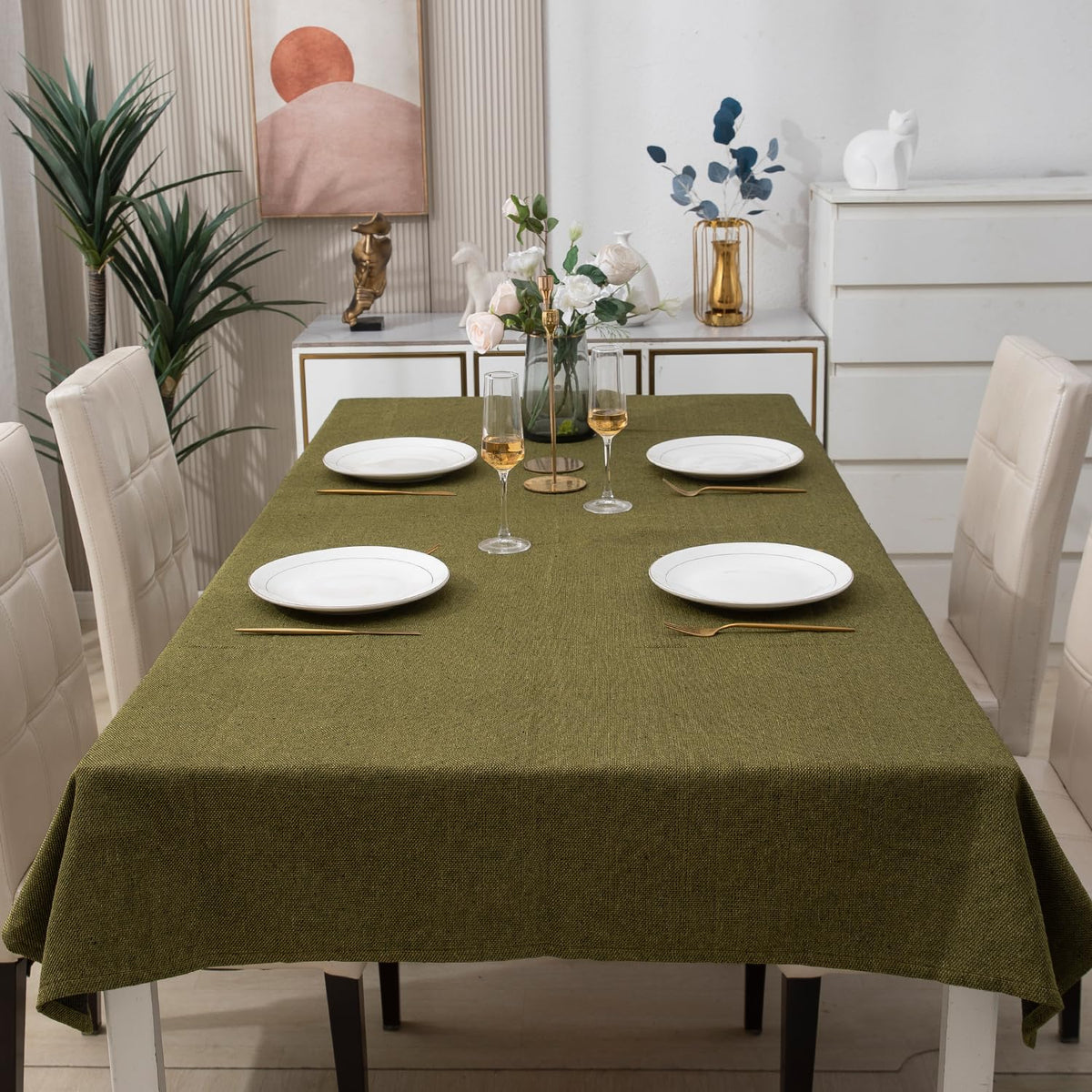 Buy Mehndi Green Colour Poly Jute Tablecloth Online | HOKIPO