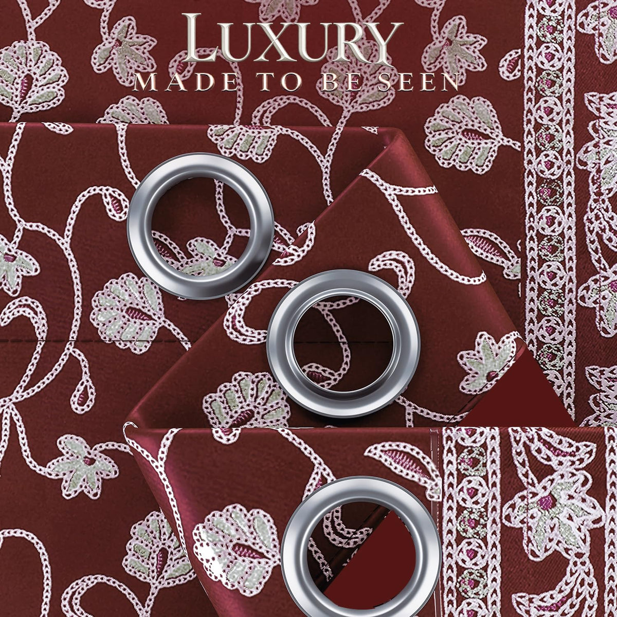HOKIPO Shahi Bagh Eyelet Curtains, 7 Feet Long - Maroon - image 3