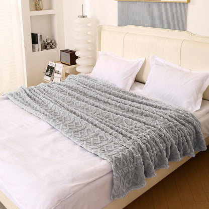 220 GSM Flannel AC Throw Blanket Double Bed Queen, 200x230 cm / 6.5x7.5 feet, Light Grey