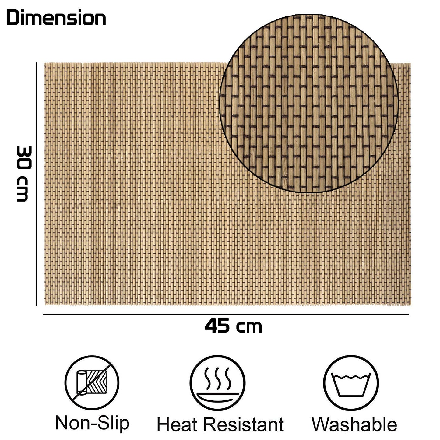 Reversible Bamboo Placemats Set of 6 Table Mats, 45x30 cm, Desert Brown