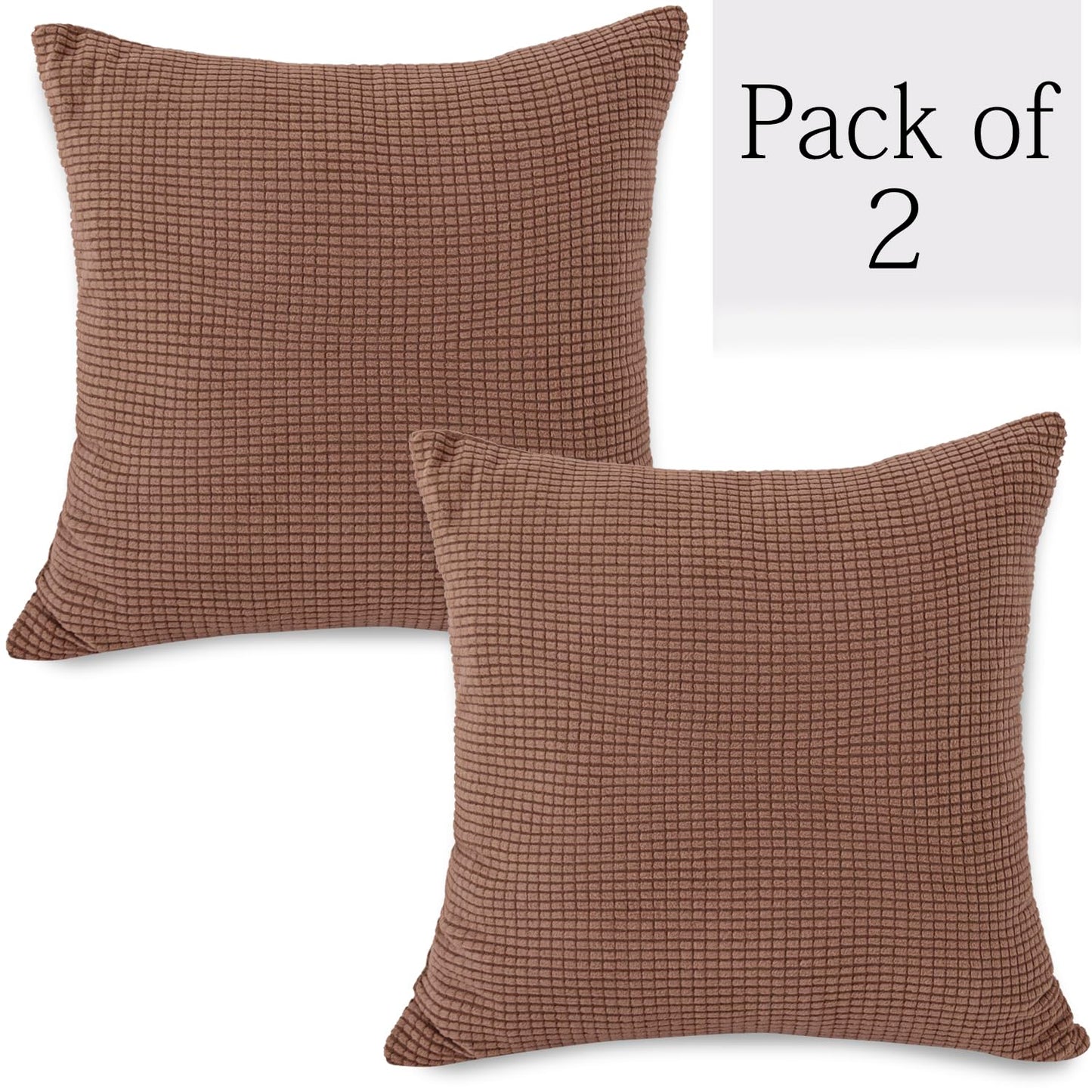 Brown Colour Grid Texture Jacquard Zippered Cushion Cover Set