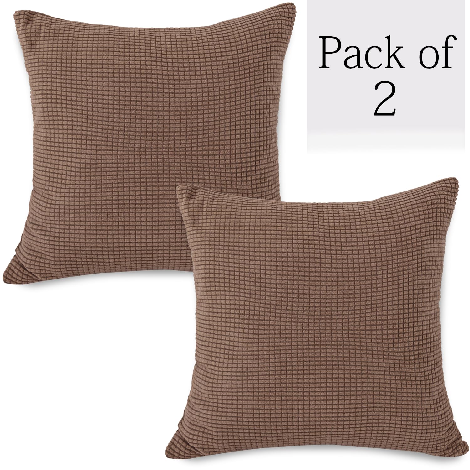 Brown Colour Grid Texture Jacquard Zippered Cushion Cover Set