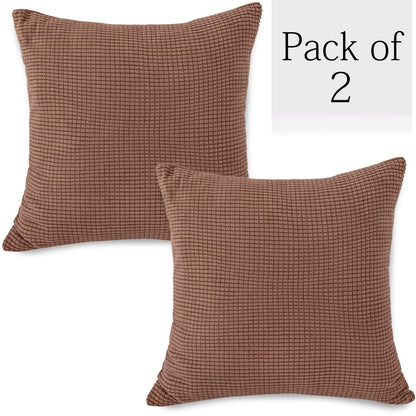 Brown Colour Grid Texture Jacquard Zippered Cushion Cover Set