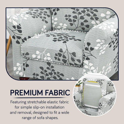 Printed Stretchable Sofa Slipcover with 1/2/3 Pc Separate Seat Cushion Cover for each 1/2/3 Seater, Grey Misty Branches