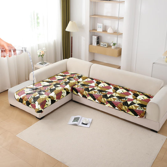 HOKIPO Waterproof Printed Quilted Quick Dry L Shape Sofa Seat Cover Mat, Wine Abstract Geometry