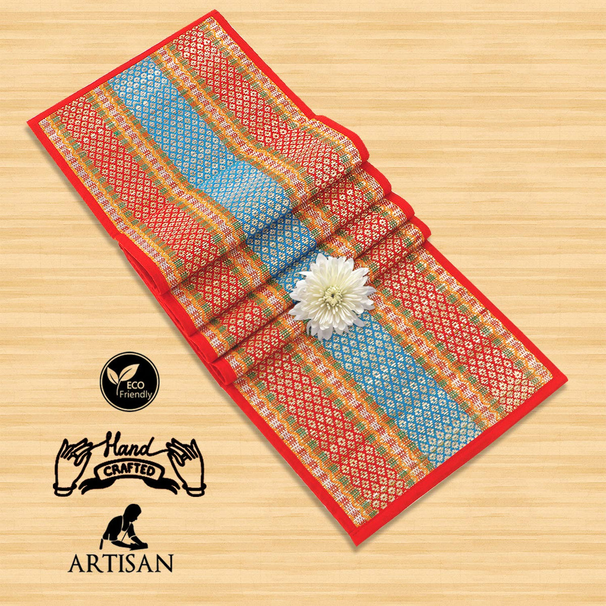 Buy Red Colour Eco-friendly Natural Handcrafted Table Runner | HOKIPO