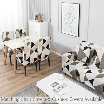 Buy Grey Brown Geometric Matching elastic covers for chairs and sofas