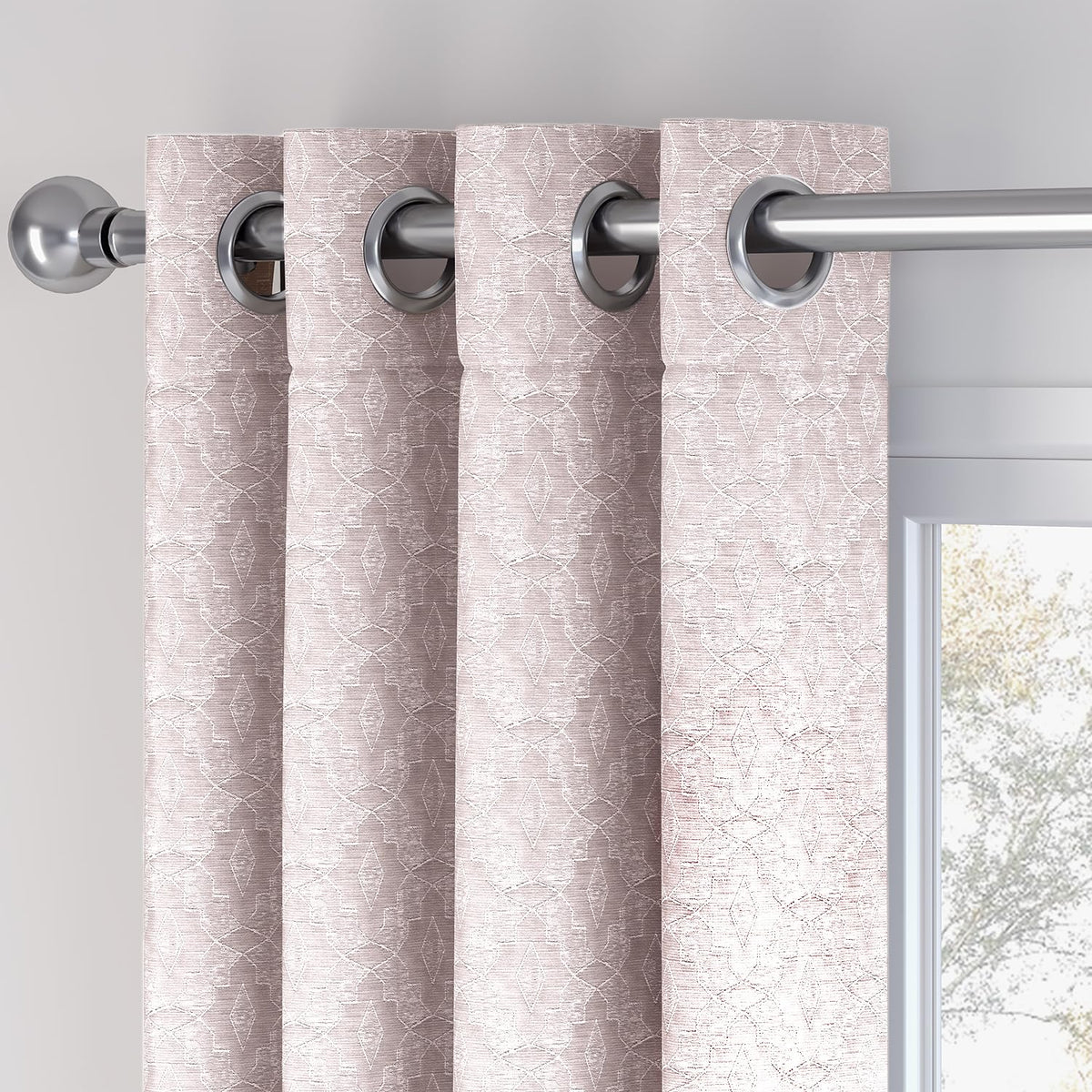 HOKIPO Marrakesh Jacquard Eyelet Curtains, 7 Feet Long - Muted Blush - image 7