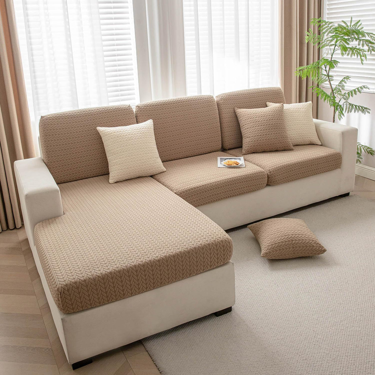 Luxurious Brown Colour Grid Jacquard Sofa Pillow Cover