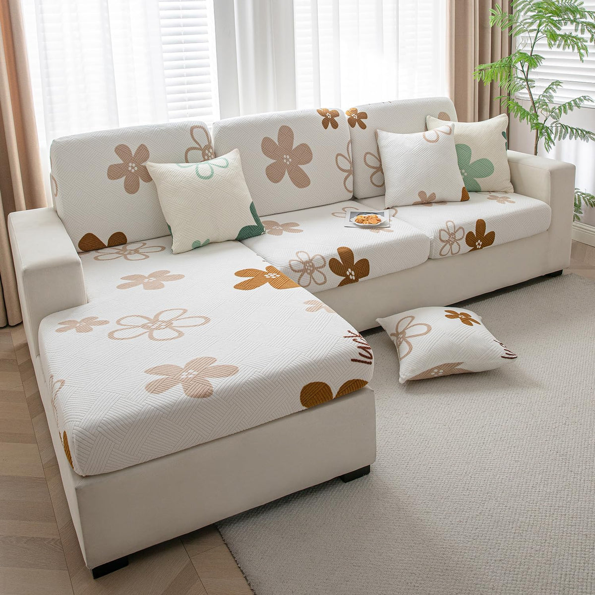 Stretchable Thick Fleece Pack of 2 Cushion Cover 18x18 Inches, Russet Brown