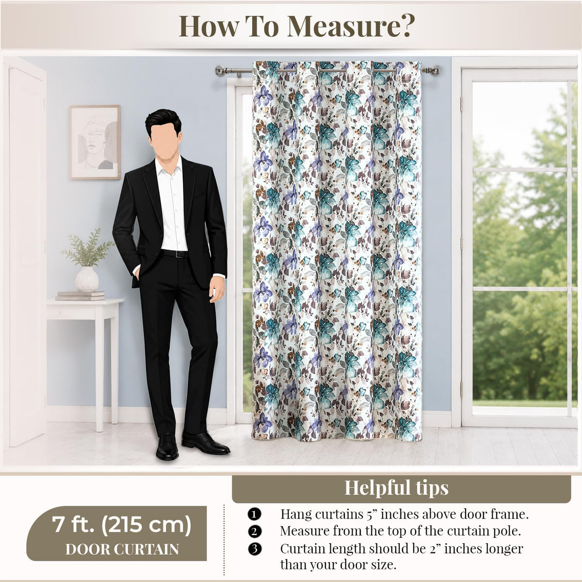 HOKIPO Bloomscape Eyelet Curtains, 7 Feet Long - Floral White - image 8