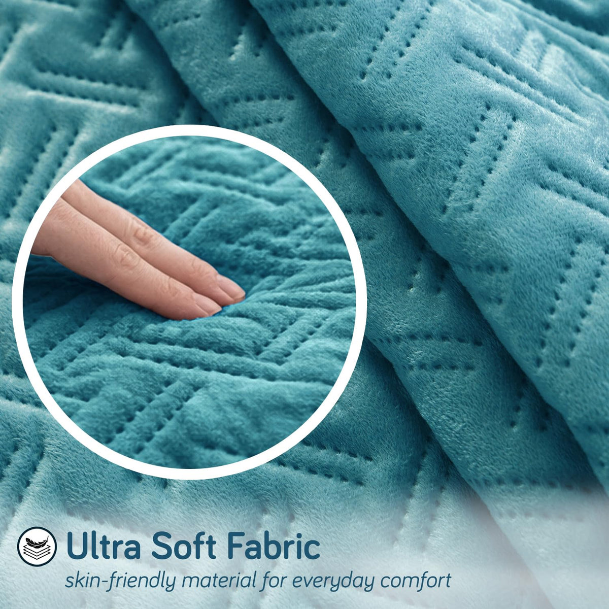 Premium Velvety Quilted Softline 5-Seater Sofa Cover (3+1+1), Teal Blue