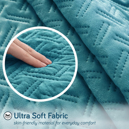 Premium Velvety Quilted Softline 5-Seater Sofa Cover (3+1+1), Teal Blue