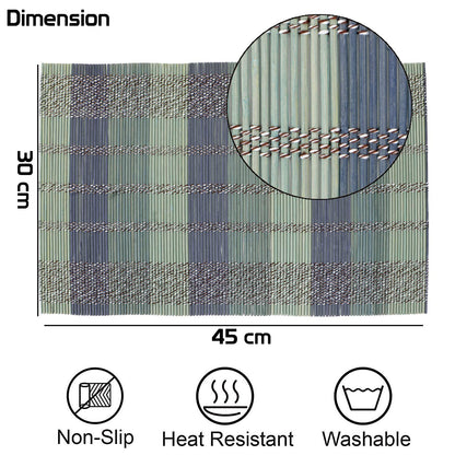 Reversible Bamboo Table Mats for Dining Table, Set of 6 Placemats, 45 x 30 cm, Multicolour