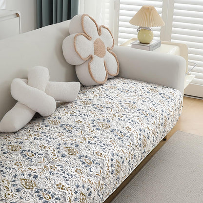 Quilted Waterproof and Anti-Slip Sofa Cover Mat, Damask White