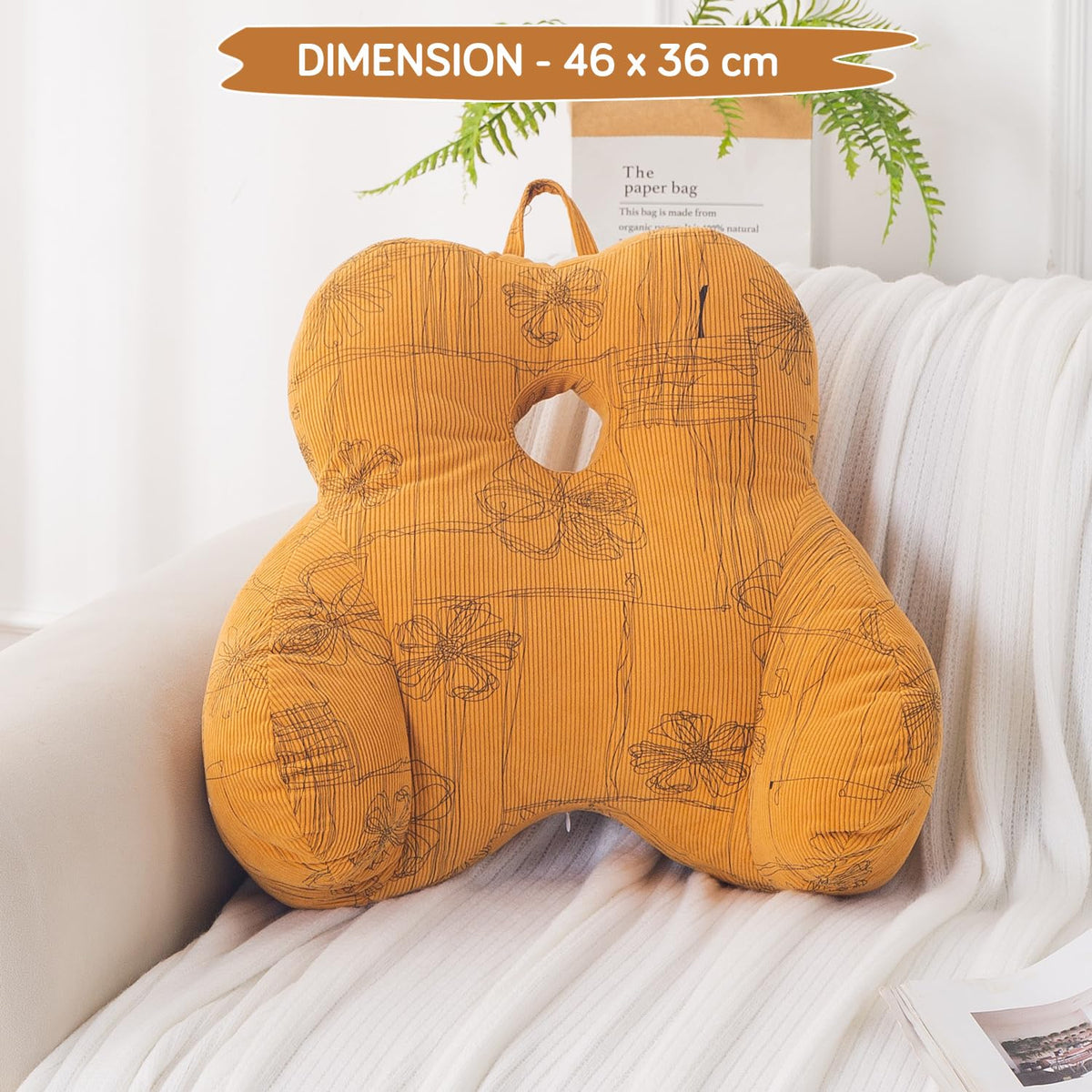 HOKIPO Teddy Lumbar Back Support Cushion for Chair, Sofa & Office, Orange