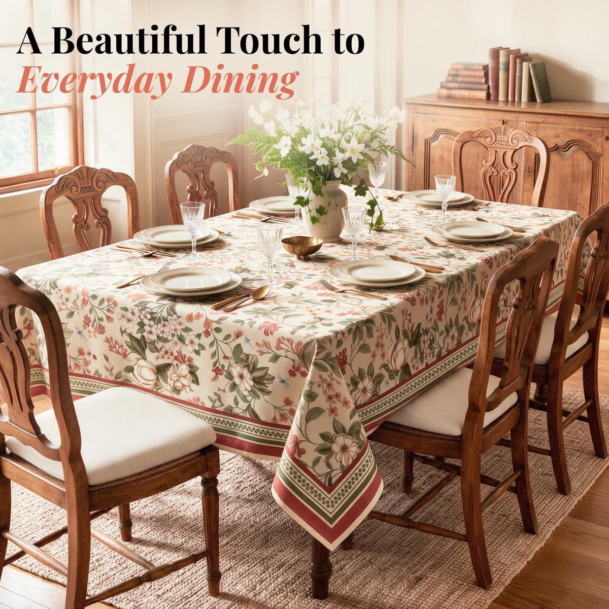 HOKIPO Autumn Floral 6 Seater Table Cloth, Beige - image 2