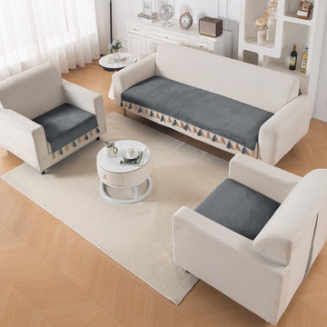 Premium Holland Velvet 5-Seater Sofa Cover (3+1+1), TasselTone Series | Graphite Grey