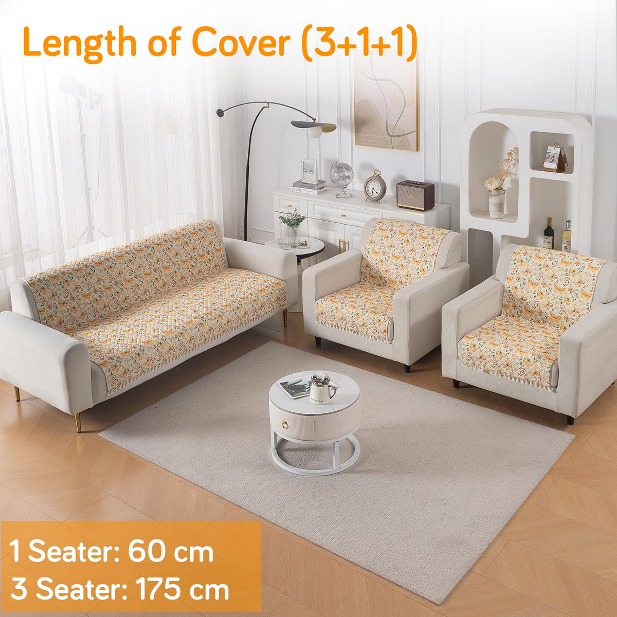 Quilted Sofa Cover 5-Seater Sofa Cover (3+1+1), Tassel Twigs | Sunlit Butterfly