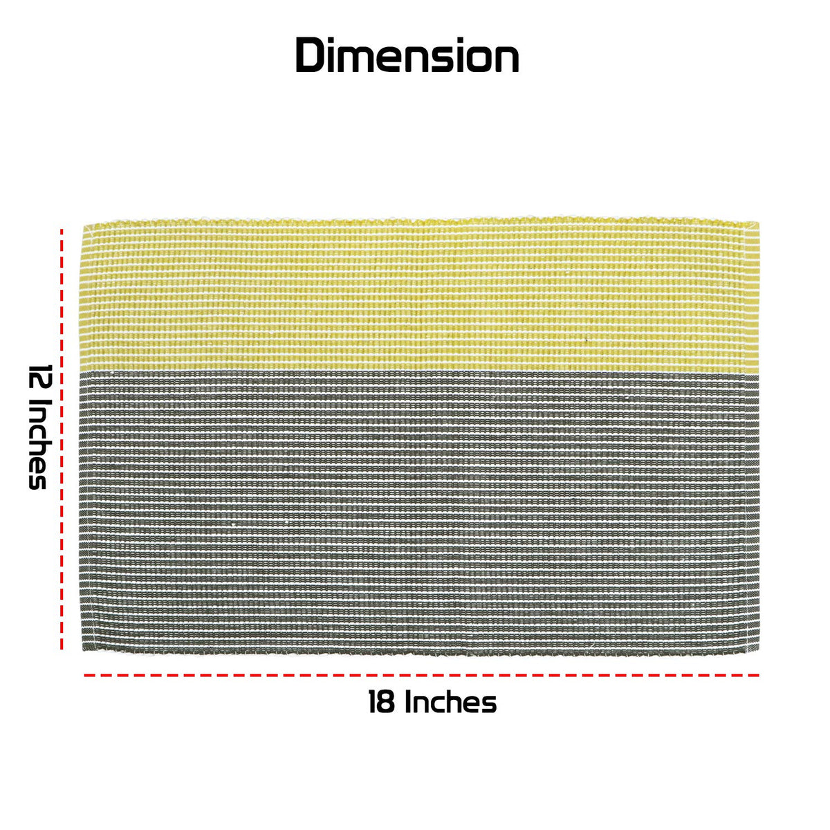 Ribbed Cotton Heat Resistant Dining Table Mat, Yellow & Grey