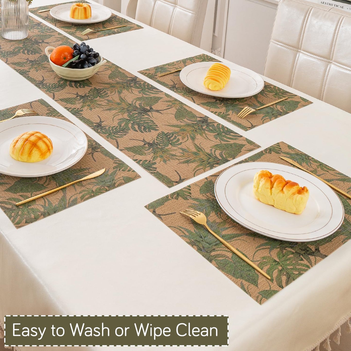 Botanical Tropic PVC Mats for Dining Table - Philodendron Leaves