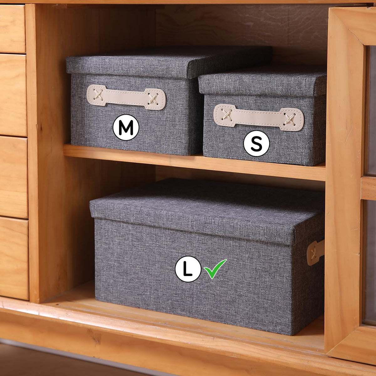 Organisers Storage Box with Lid, Grey, Pack of 2