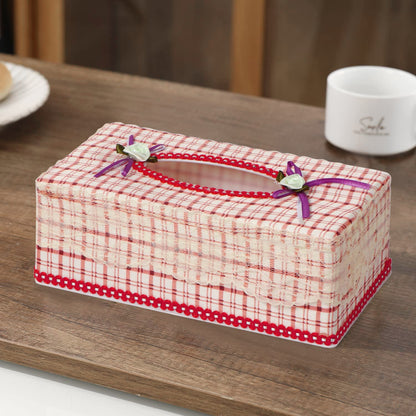 Plastic Tissue Paper Box Holder, Check Red