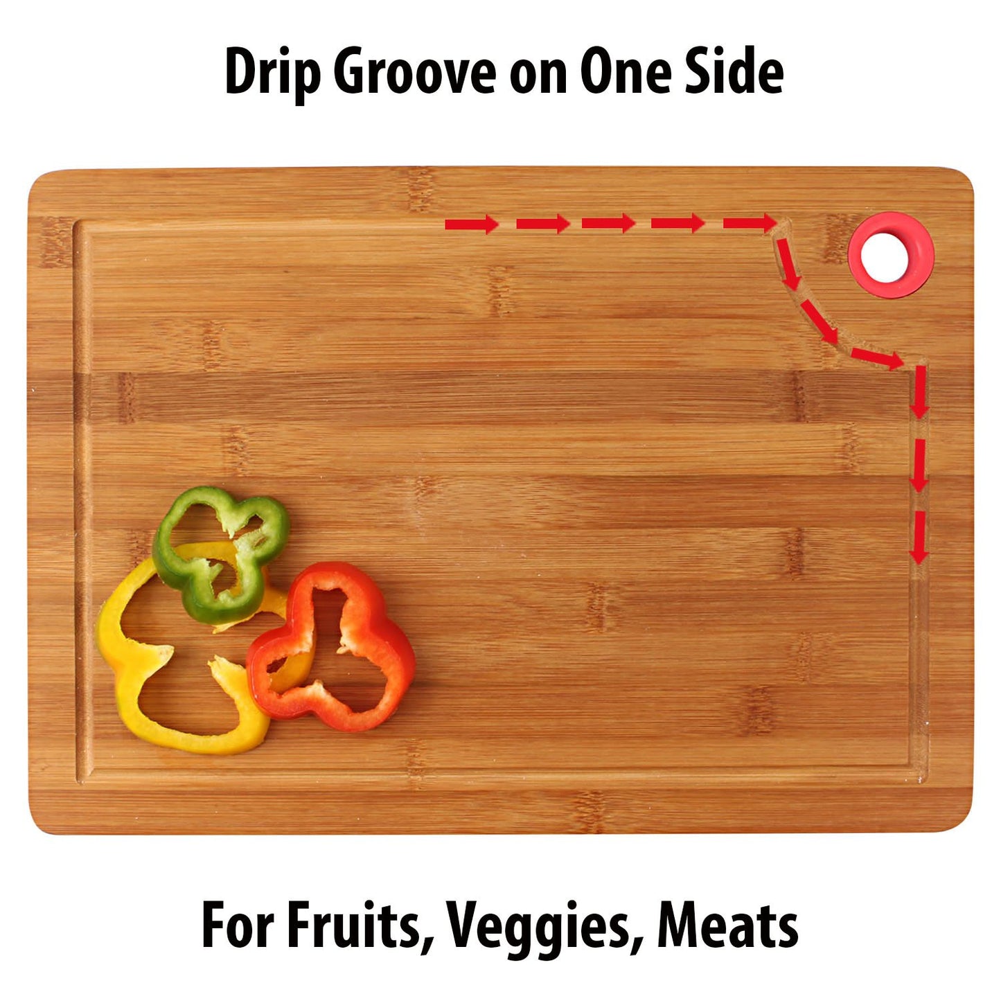 Large & Thick Bamboo Wood Chopping Board with Drip Groove and Finger Hole Large (Brown, 40x28 x1.5 cm)