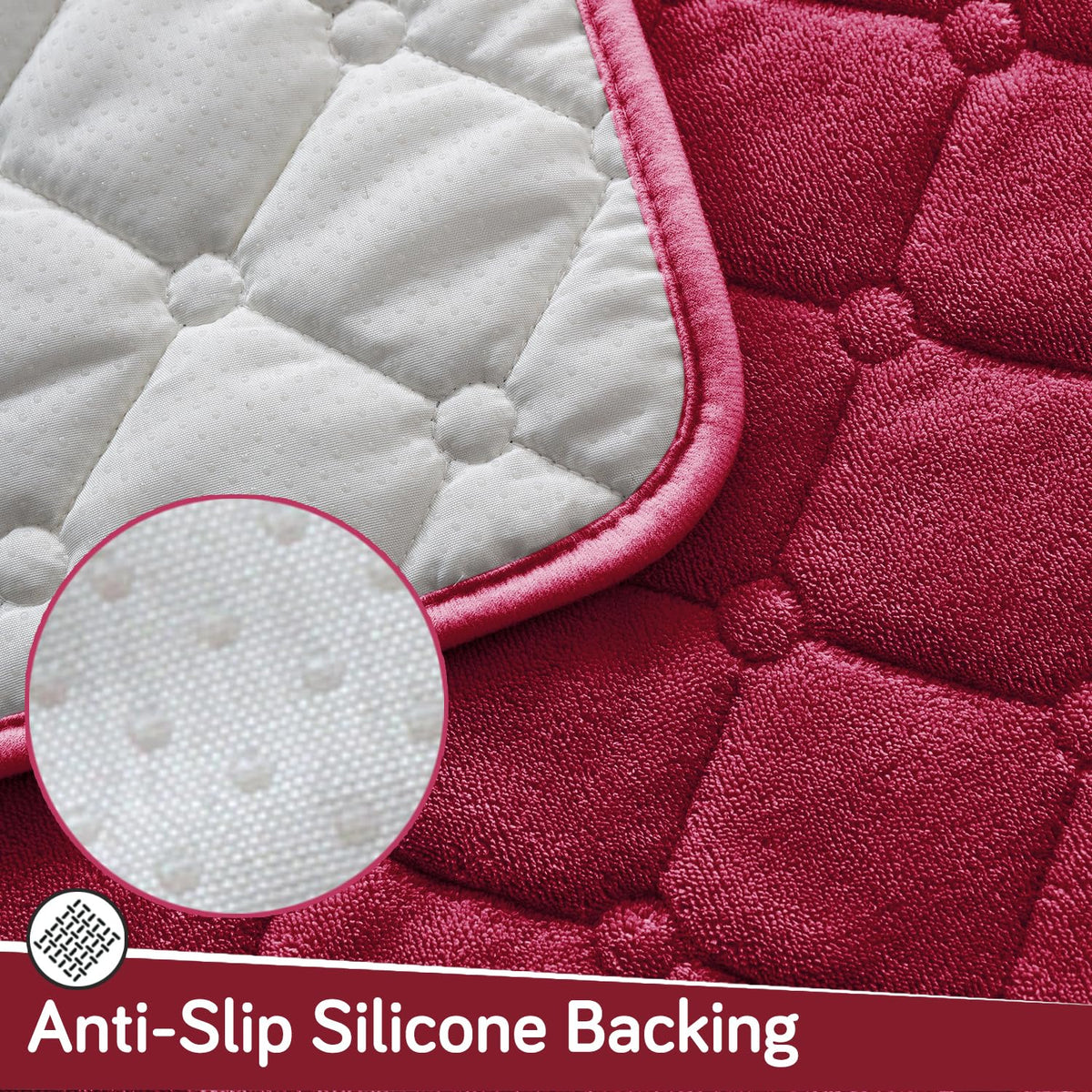 Diamond Tuft Quilted 5-Seater Sofa Mat (3+1+1), Anti-Slip, Rasberry Red