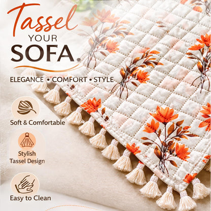 Quilted Sofa Seat Mat for 5-Seater Sofa (3+1+1), Tassel Twigs | Autumn Blossom