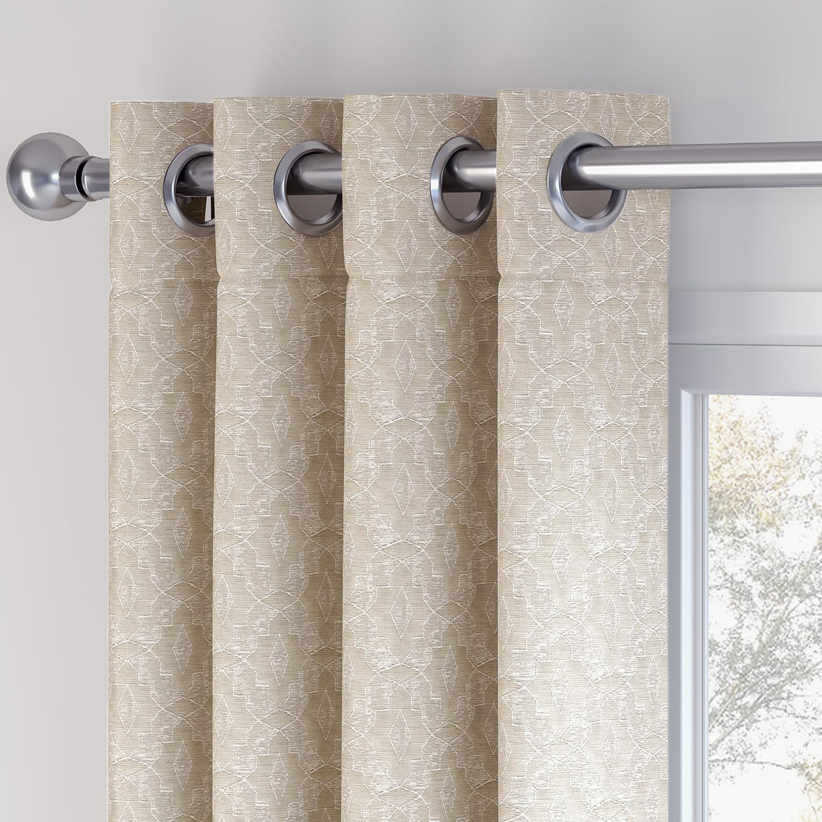 HOKIPO Marrakesh Jacquard Eyelet Curtains, 7 Feet Long - Beige - image 7
