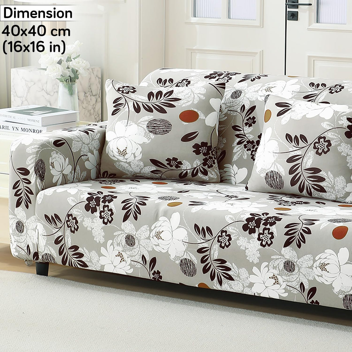 Feather Brown Floral Print zippered sofa pillow covers Set of 2