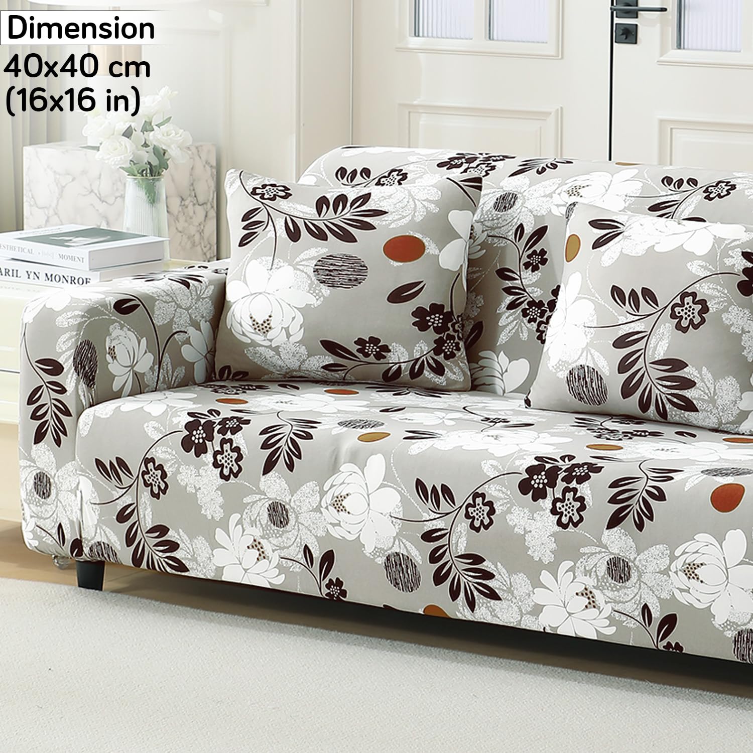 Feather Brown Floral Print zippered sofa pillow covers Set of 2