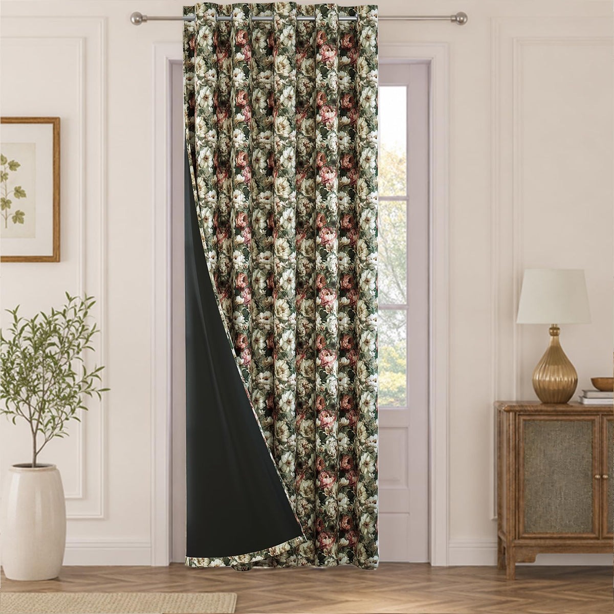 HOKIPO Shade Garden Curtains, 7 Feet Long - Vintage Bloom Sage Green