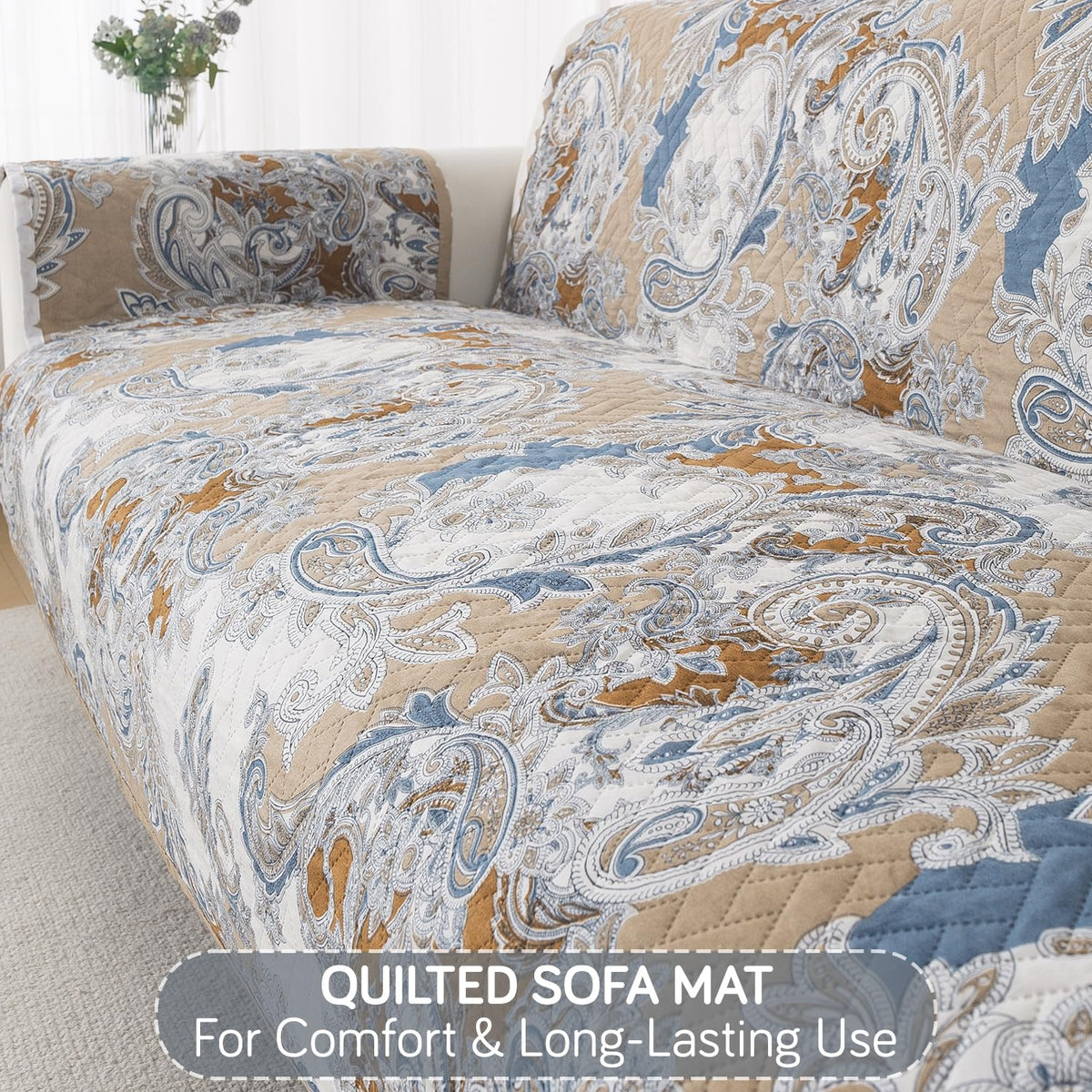 Easy Drape Reversible Quilted 5-Seater Sofa Cover (3+1+1), Urban Floral