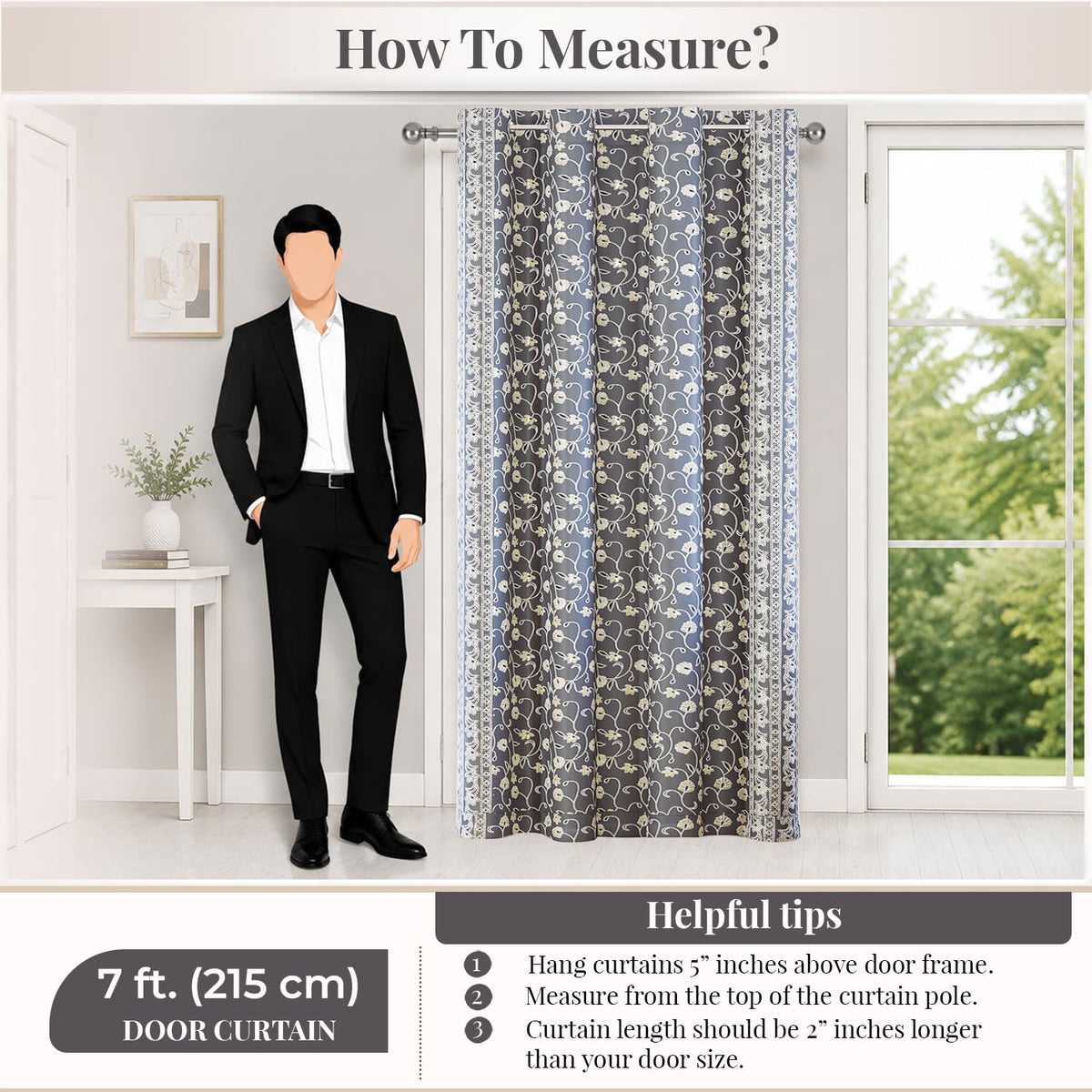 HOKIPO Shahi Bagh Eyelet Curtains, 7 Feet Long - Charcoal Grey - image 8