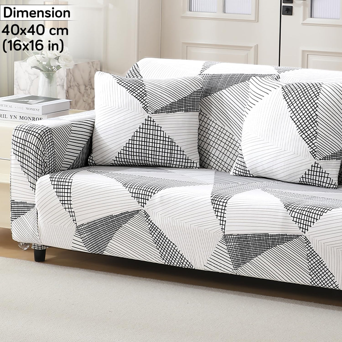 snow white black geometry print zippered sofa pillow covers Set of 2