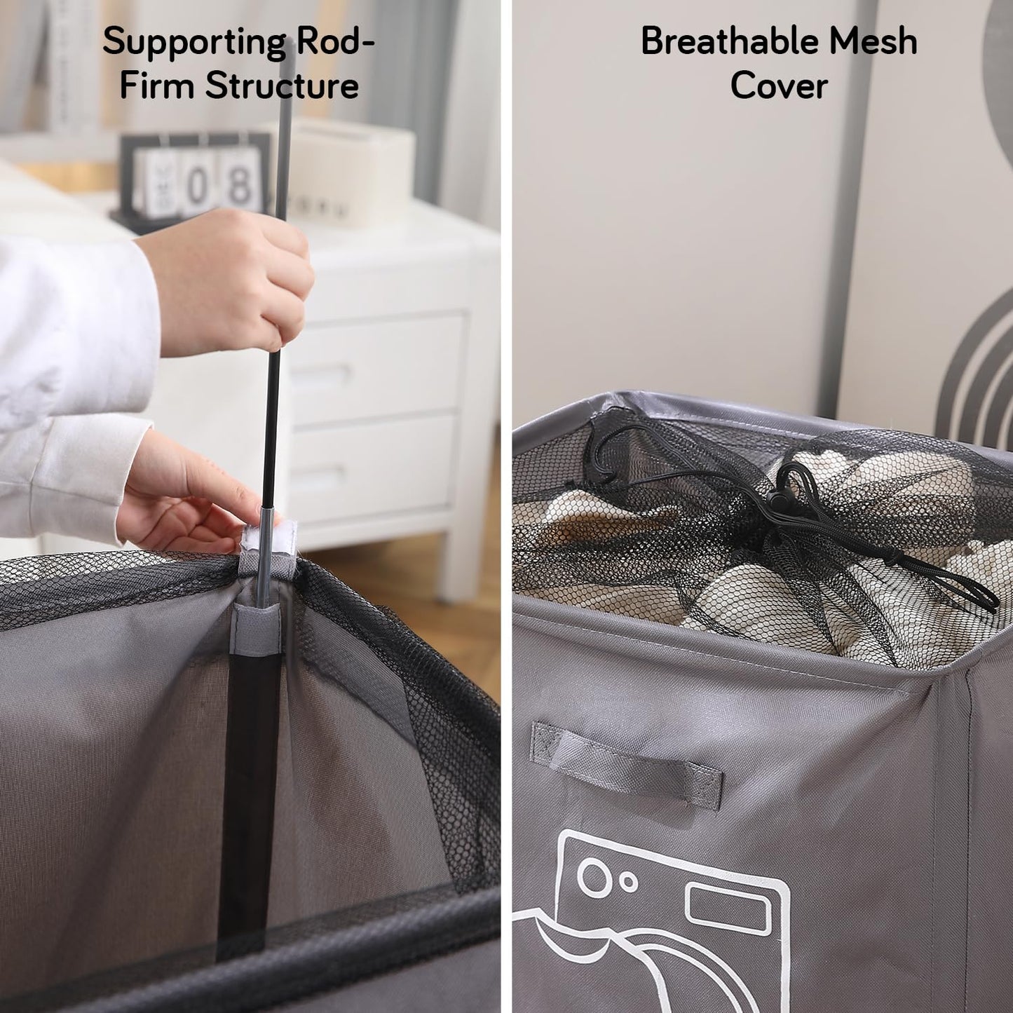 Laundry Basket Bag with Wheels Hamper, Grey