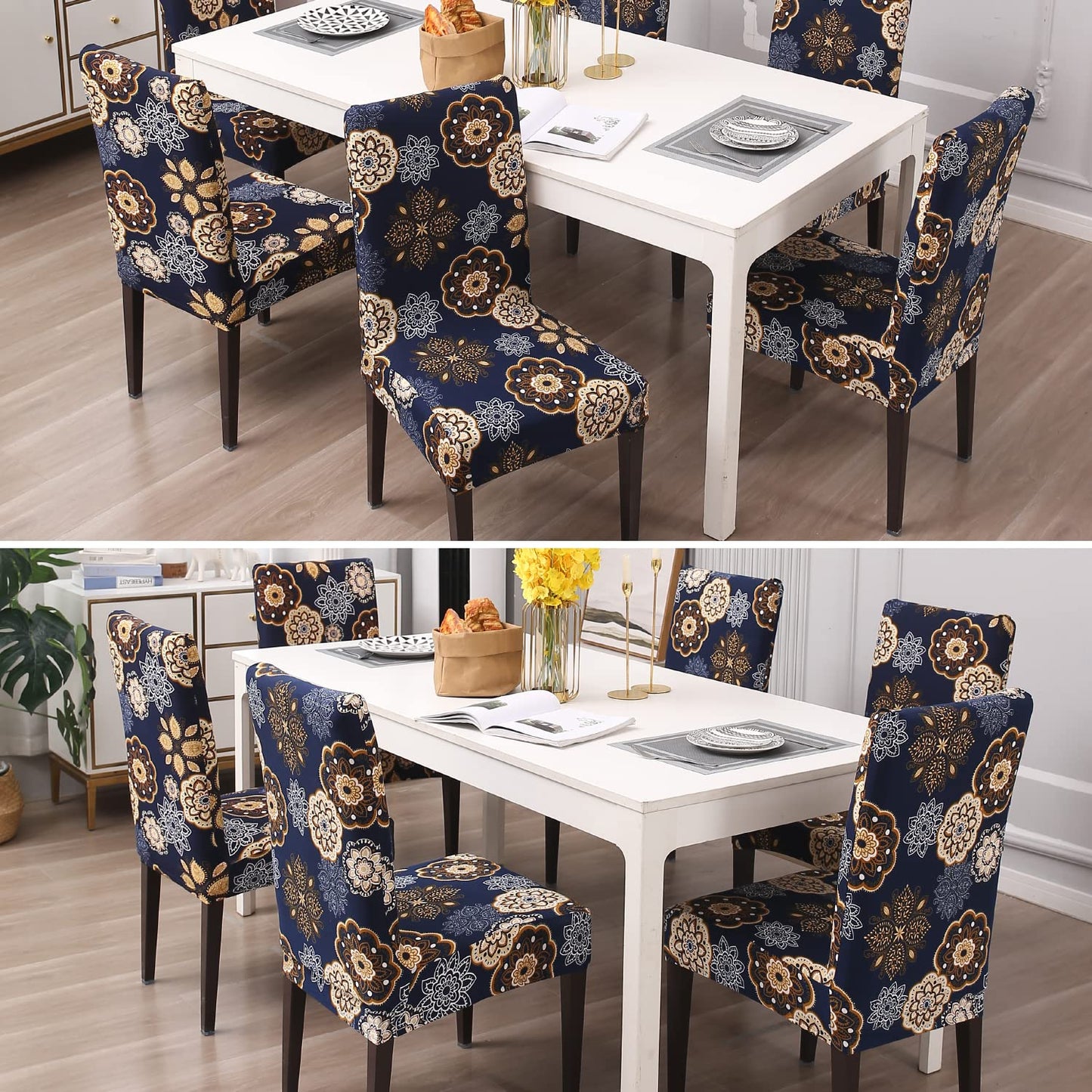 Elastic Stretchable Dining Chair Cover, Navy Blue Mandala