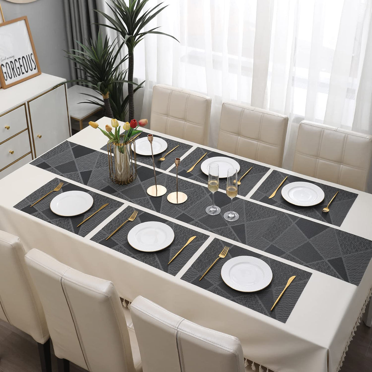 PVC Dining Table Mats, Abstract Black
