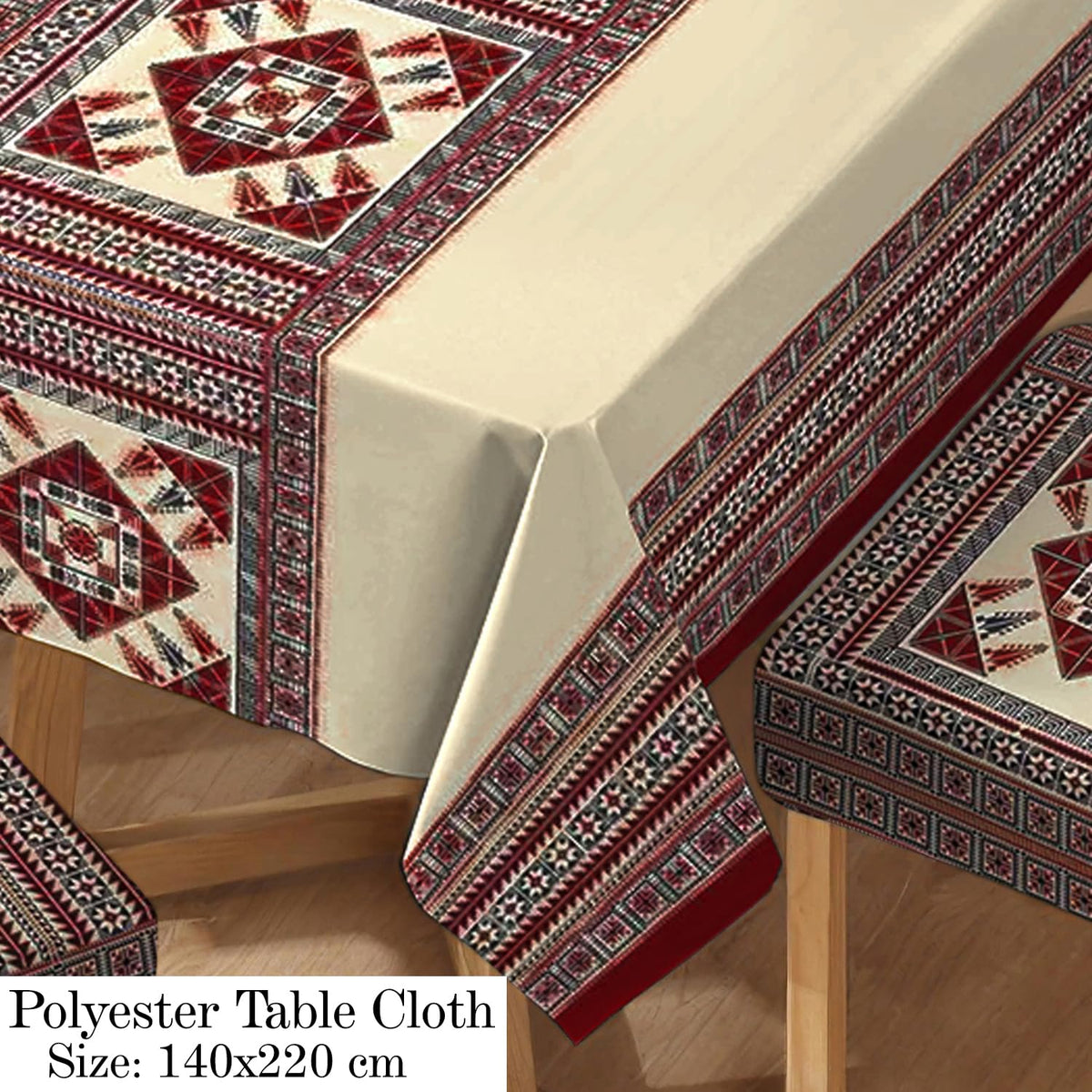Polyester Dining Chair Covers Set of 4/6 with Matching Tablecloth, Tribal Maroon