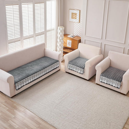 BelleLace Series Imperial Milk Velvet Sofa Cover Mat with Lace Design - Porpoise Grey