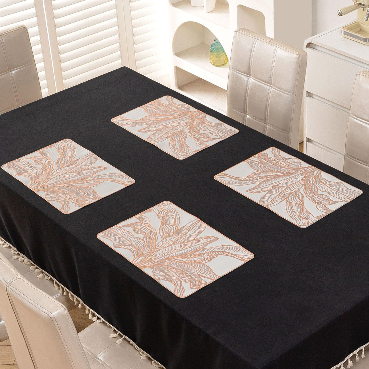 Metallic Glow Shining Mats for Dining Table, Paradise Arch Leaves - Rose Gold